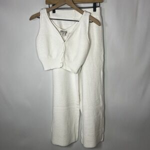 Sincerely Jules Set Women Size Small Cotton Crotchet Button Tank Wide Leg Pants